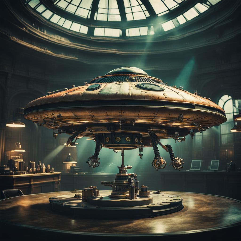 Steampunk UFO in Cinematic Style