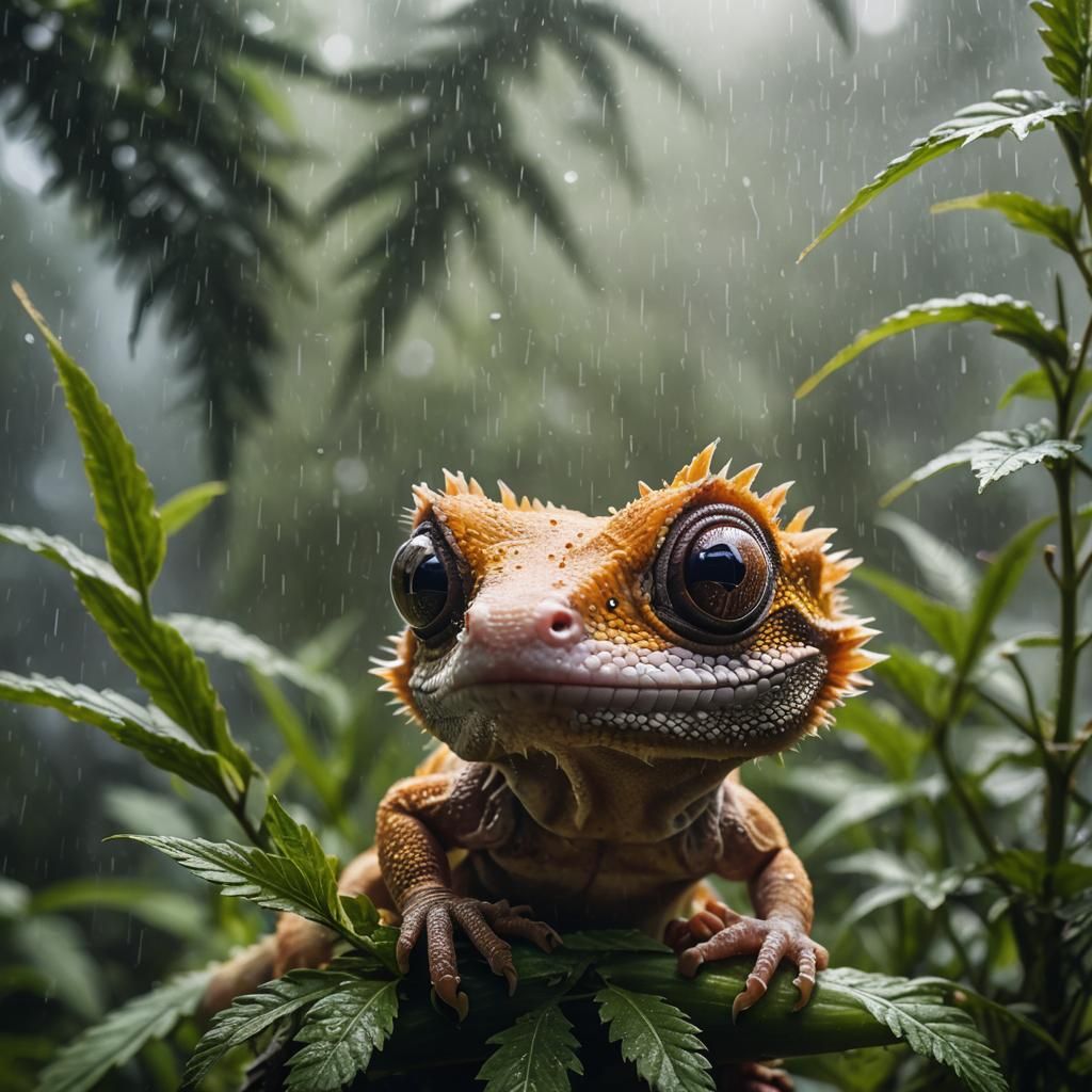 Realistic Crested Gecko in Jungle, Professional Photography