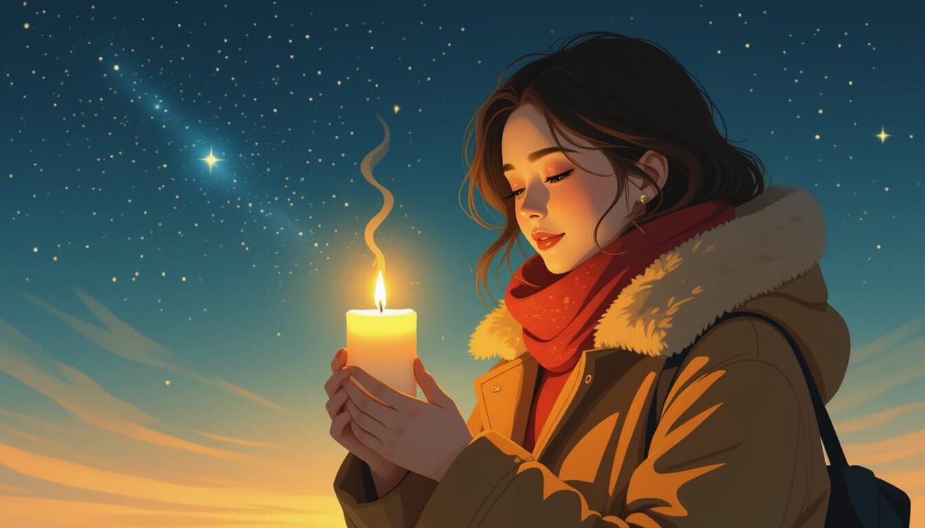 Ethereal Candlelight: Woman in Starry Space