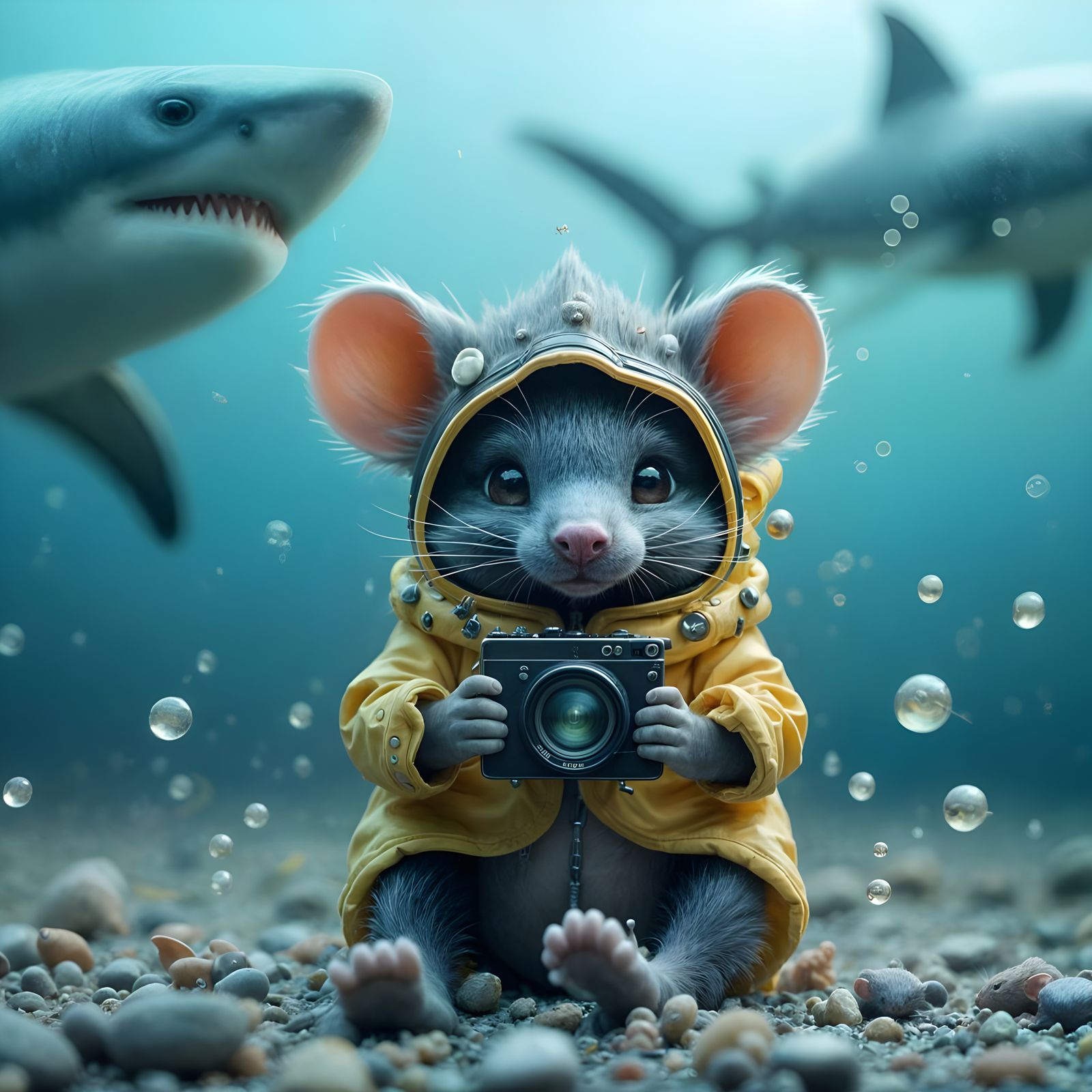 Surreal Underwater Scuba Mouse Photographer in Fantasy Conce...