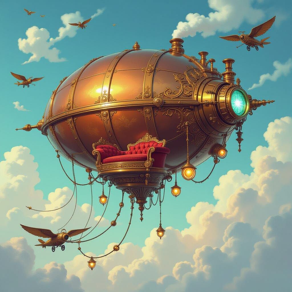 Steampunk Jellyfish Airship with Clockwork Sky