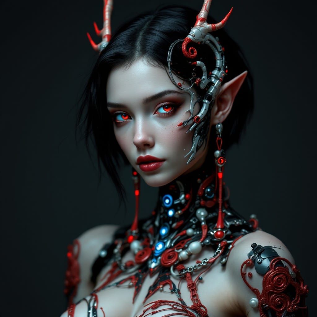 Cyberpunk Elf Goddess in Rococo Armor