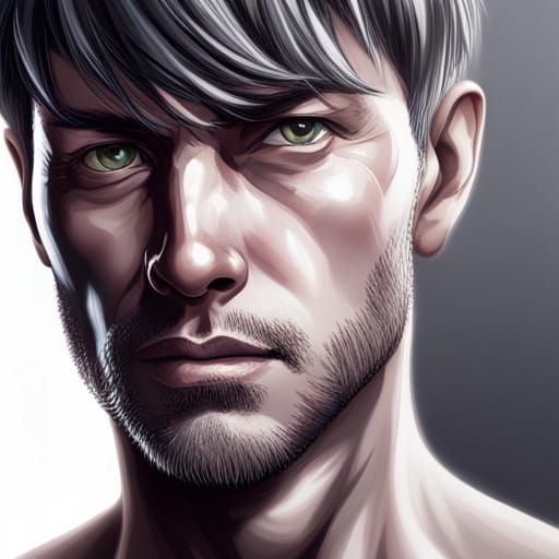 Hyperrealistic Close-Up of a Sweaty Man