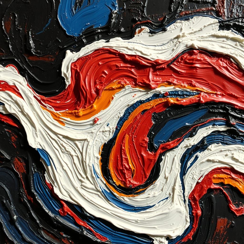 Textured Impasto Oil Painting of Abstract Sunset