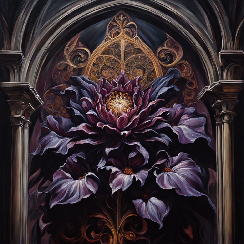 Gothic Poisonous Flower Blooms in Dark Cathedral