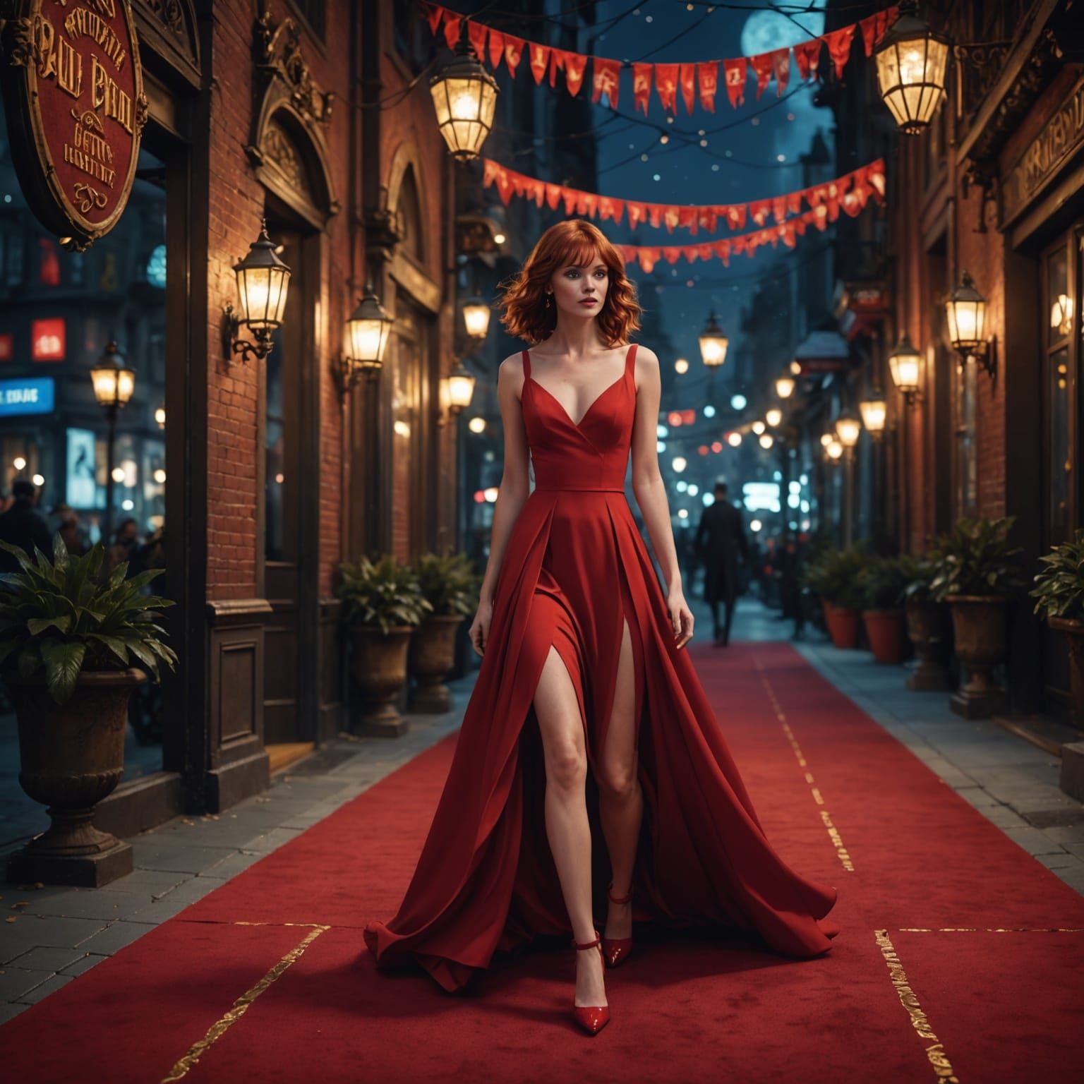 Elegant Red Carpet Fantasy in Vivid Color