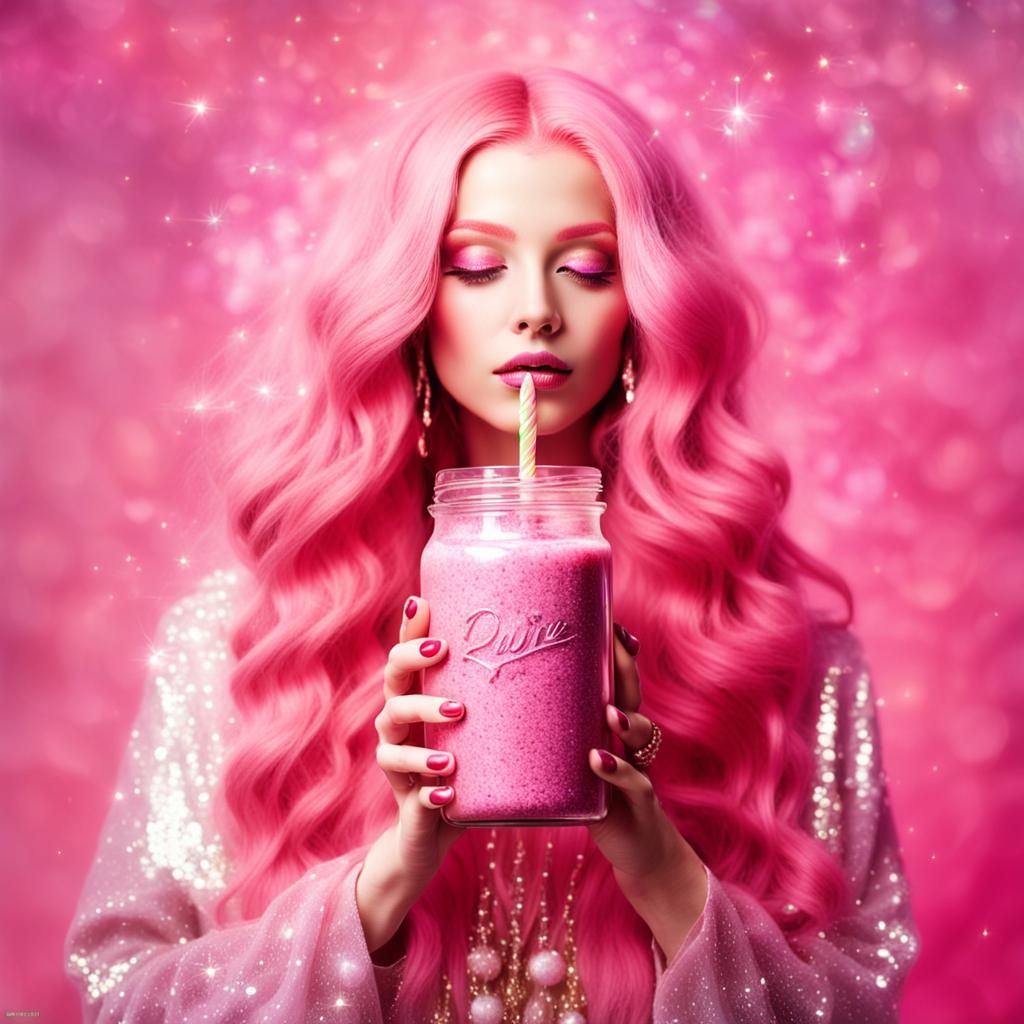 Goddess with Pink Aura and Smoothie Jar
