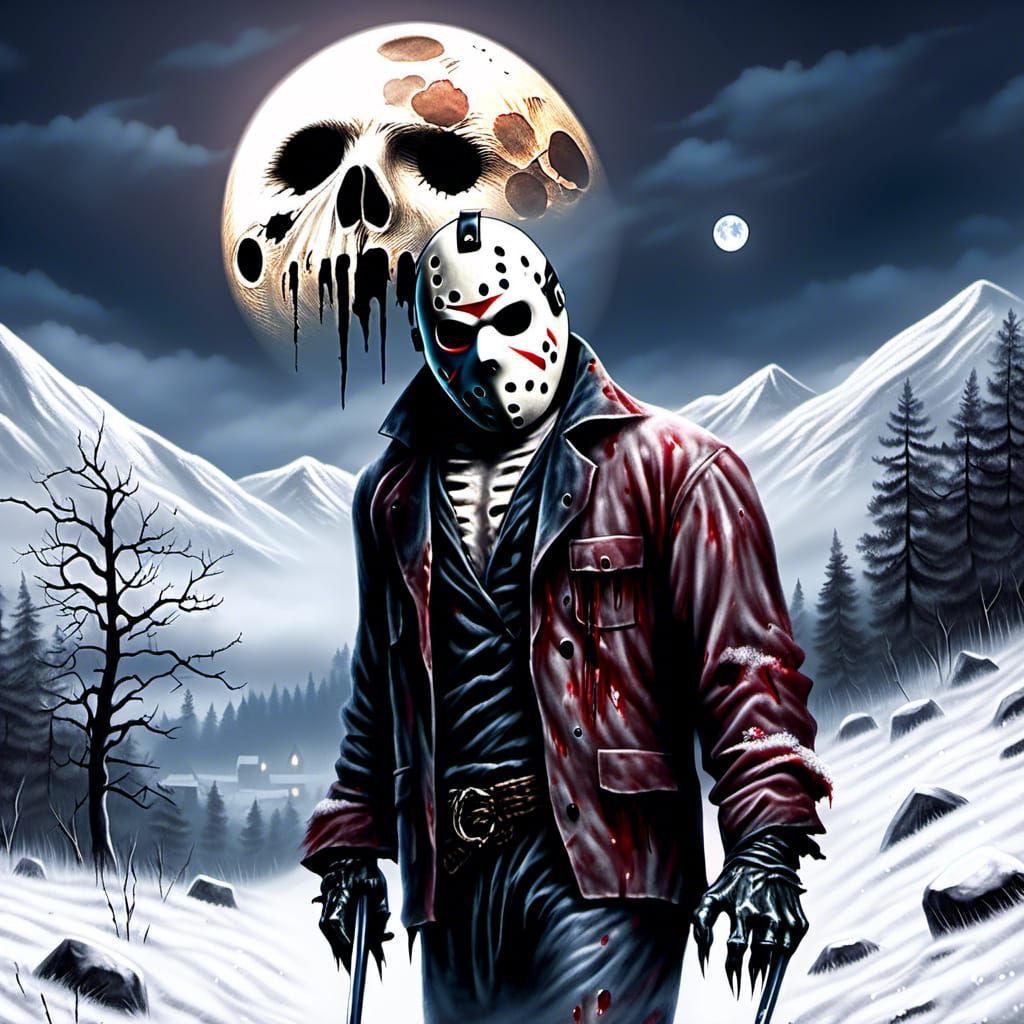 Realistic Jason Voorhees on Snowy Mountain