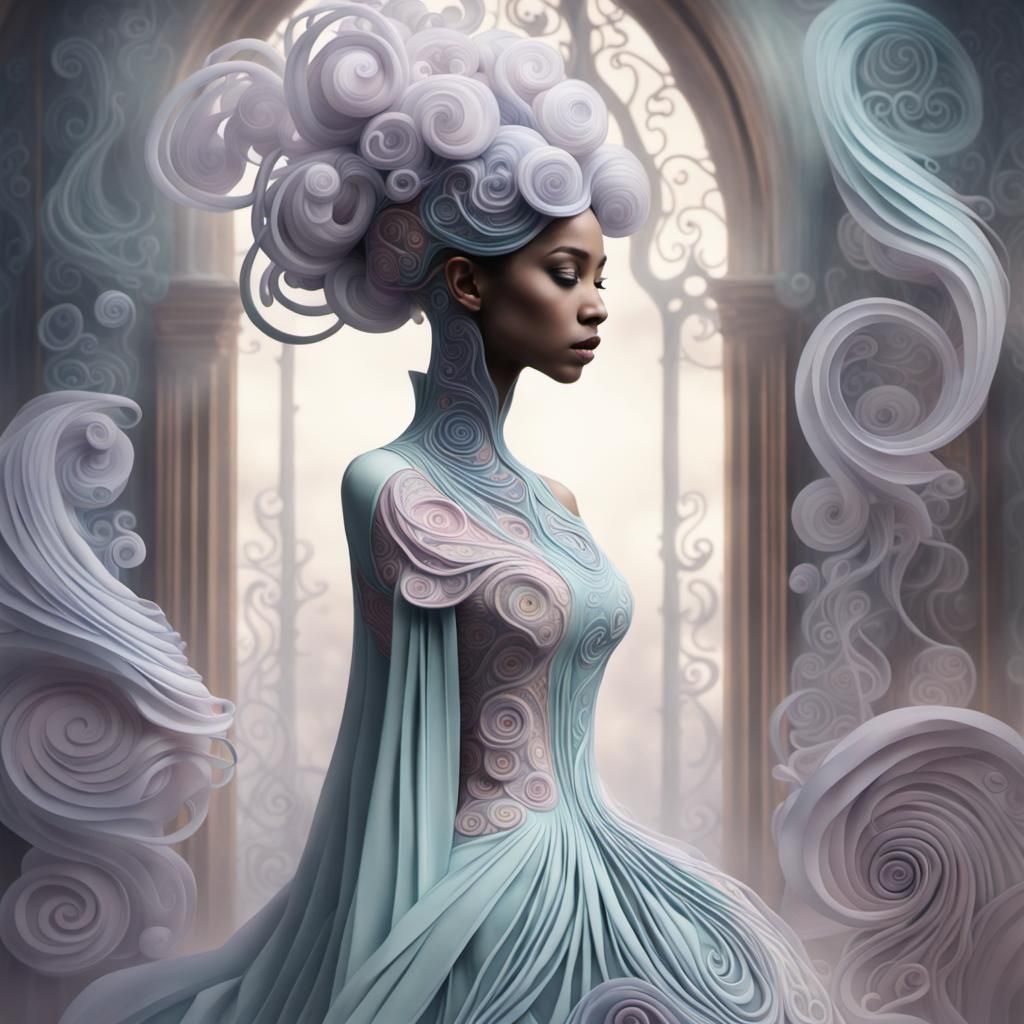 Ethereal Woman in Quilledpunk Digital Art