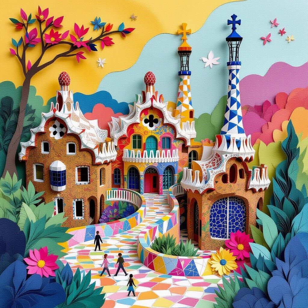 Vibrant Paper Park Güell Model Inspired by Gaudi