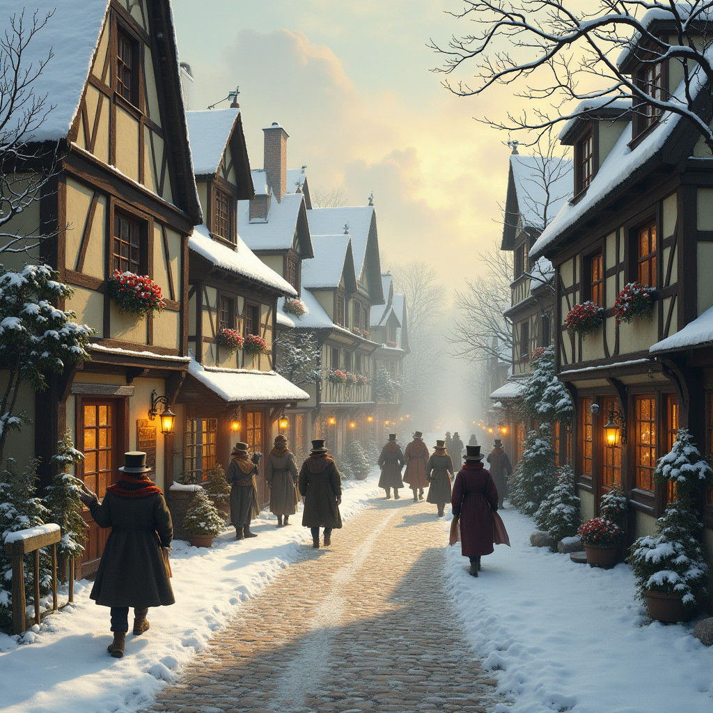 Charming German Town in Winter, Bruegel Style