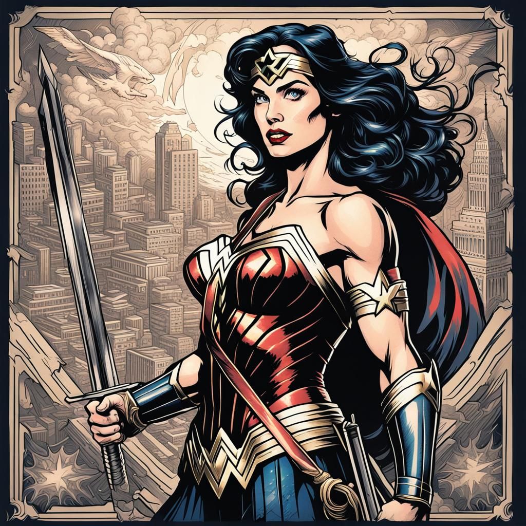 Wonder Woman Comic Book Sleeve Tattoo Design