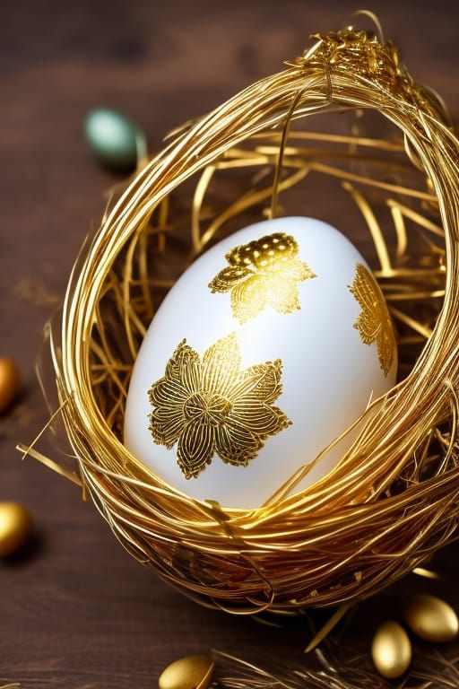 Gilded Easter Eggs in a Whimsical Nest