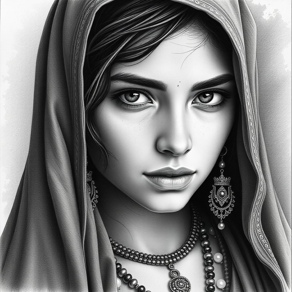 Detailed Pencil Drawing of Moroccan Girl