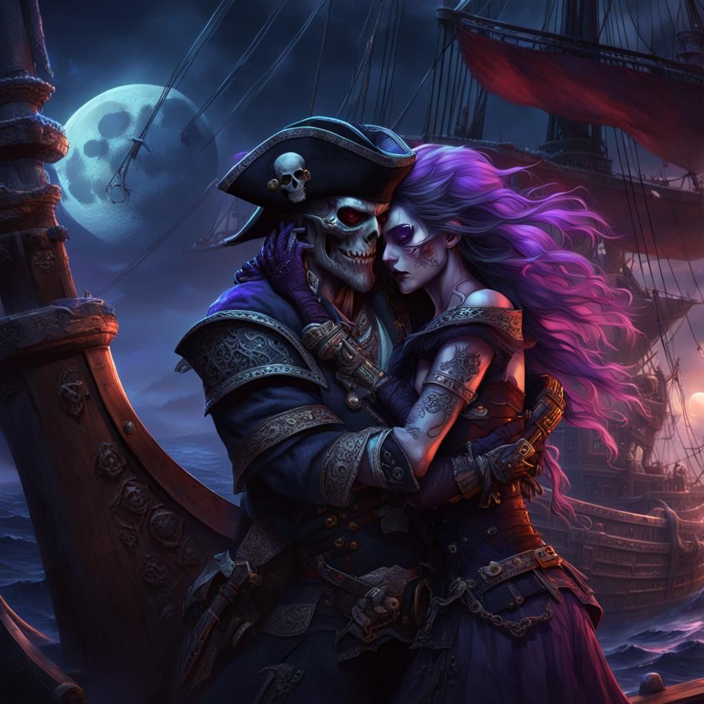 Demonic Pirate's Embrace: Dark Fantasy Concept Art