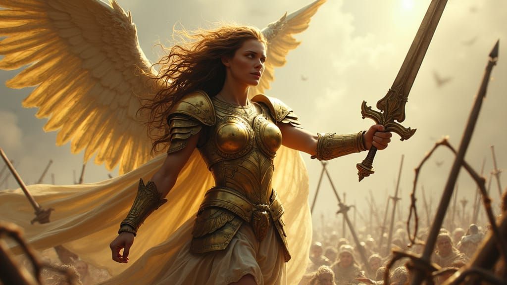 Valkyrie Warrior Triumphant on Battlefield, Hyperrealistic A...