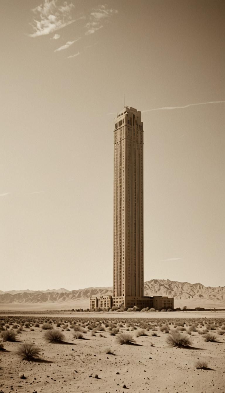 Sepia Desert Skyscraper with Film Grain Effect
