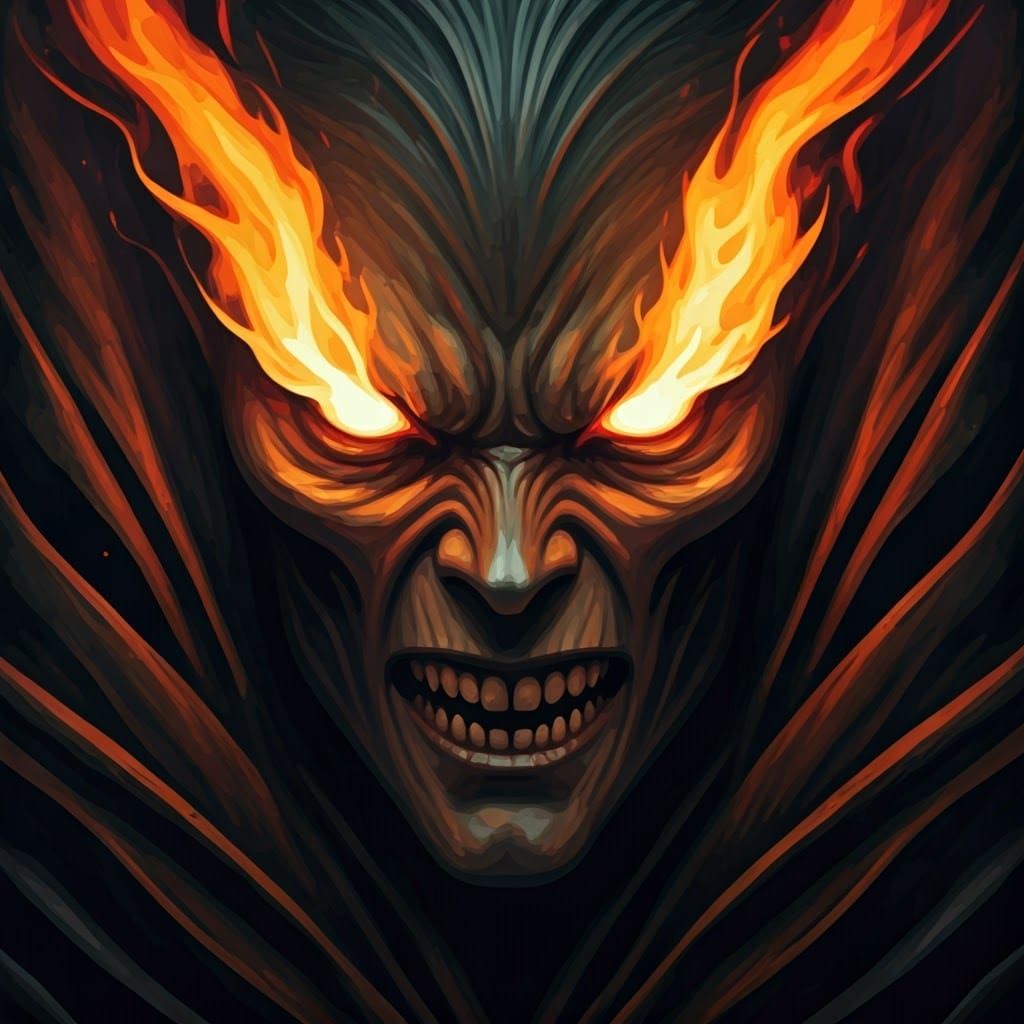 Menacing Figure with Piercing, Fiery Eyes