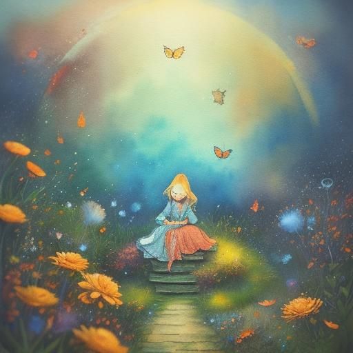 Girl with Butterflies: Whimsical Watercolor Illustration