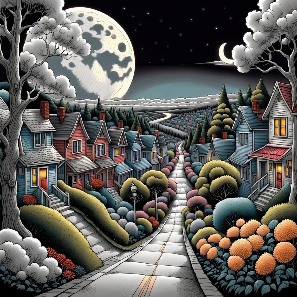 Man in the Moon Street Scene in Selective Color