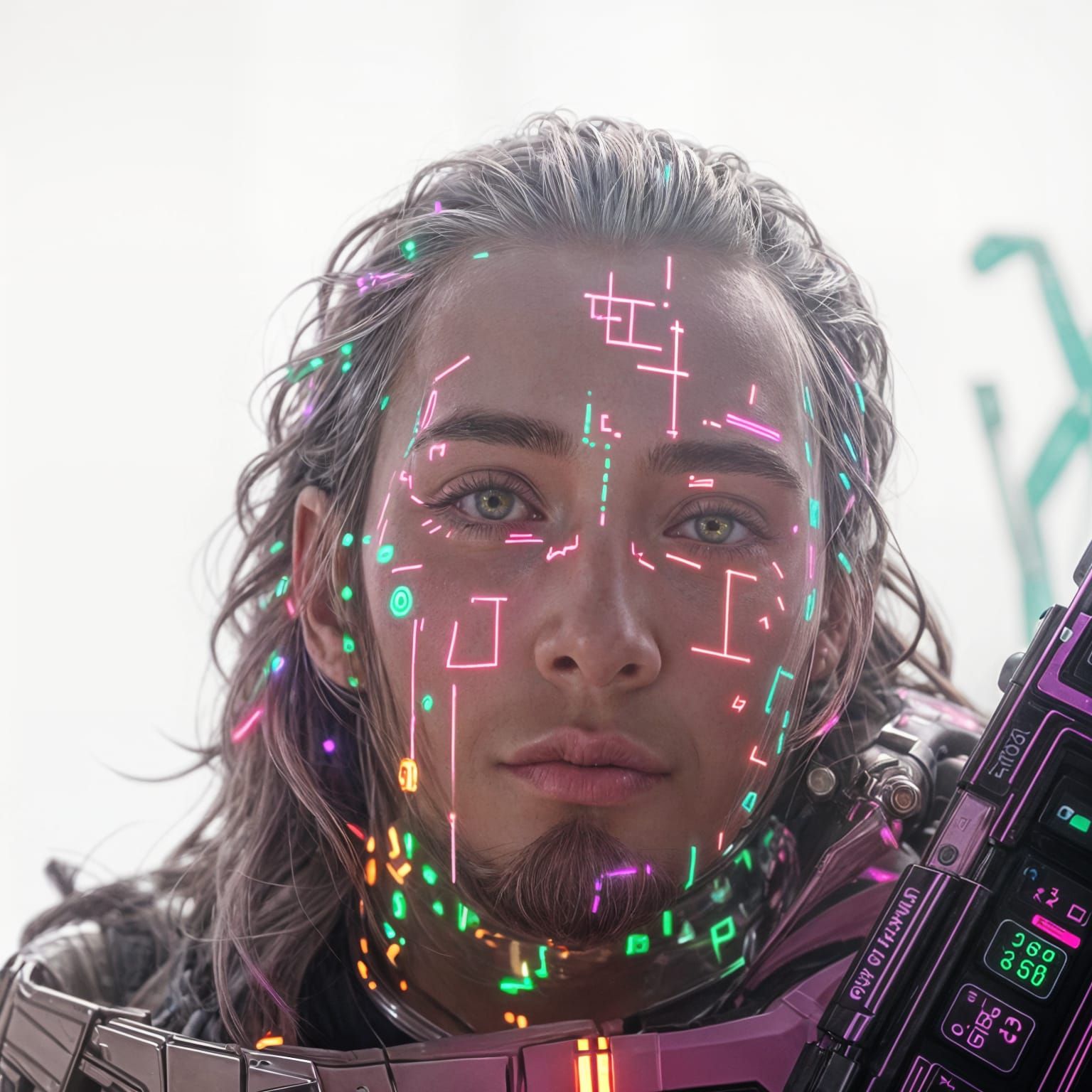 Cyberpunk Man with Neon Mathematical Projections