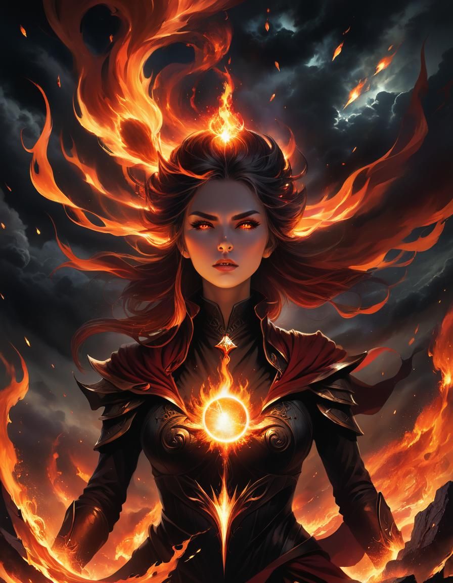 Fiery Dark Fantasy Woman in Graffiti Style