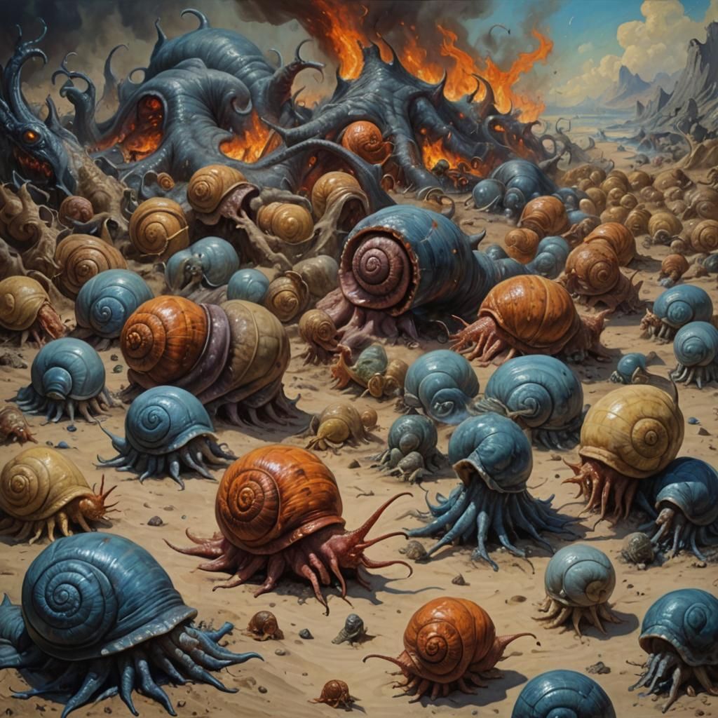 Horrific Demon Fight with Monster-Snails in Hell