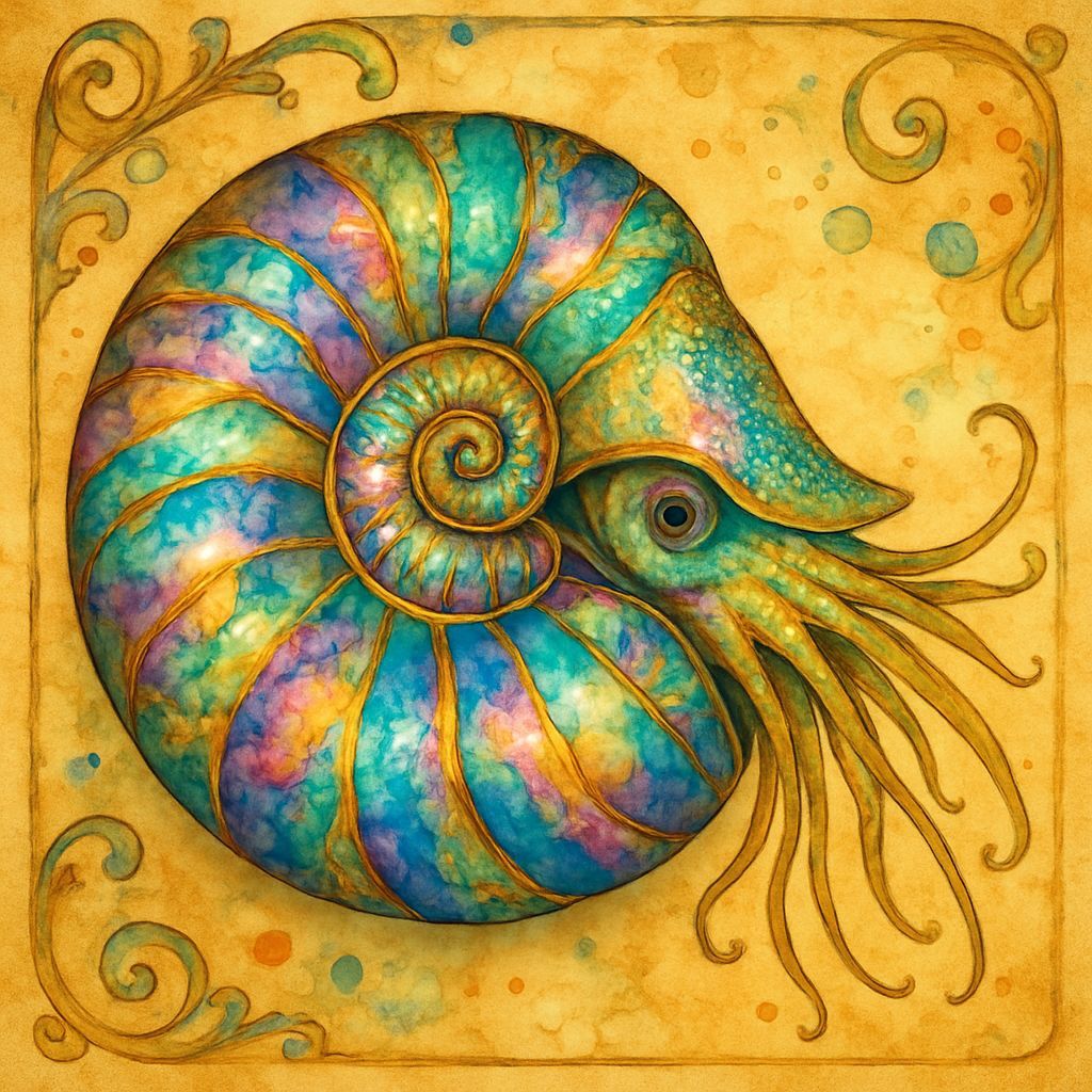 Luminous Opalescent Nautilus in Golden Age Watercolor Style