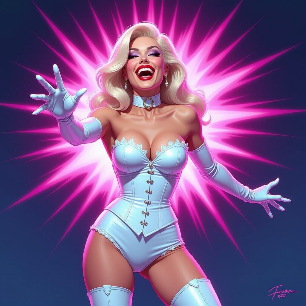 Evil Emma Frost Radiating Psychic Energy in Retro Pulp Style