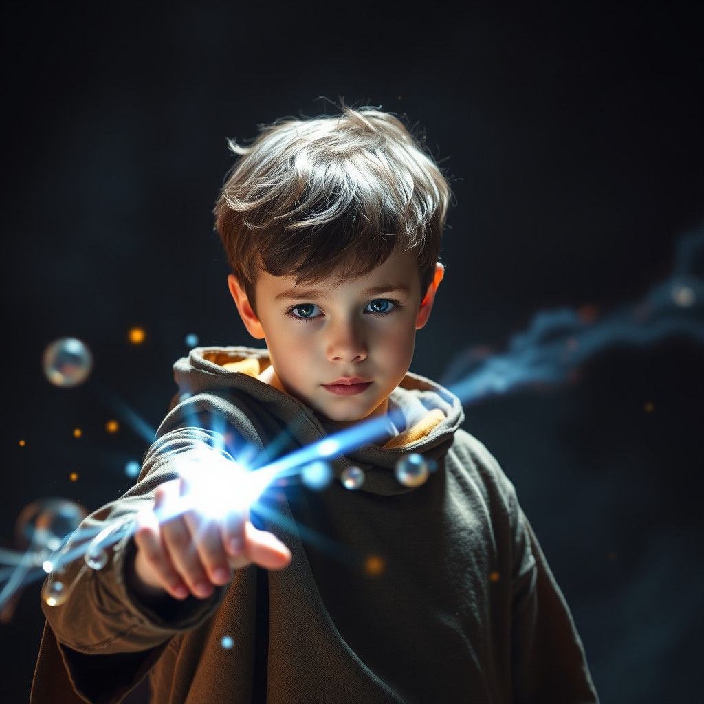 Boy Mage Casting Magic Beam Spells with Aura