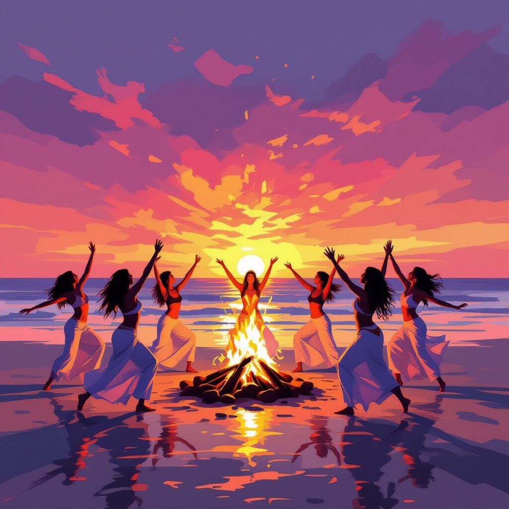 Kundalini Dancers Ignite Beach Bonfire at Sunrise