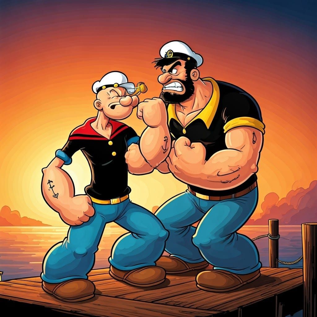 Epic Cartoon-Style Battle Between Popeye and Bluto