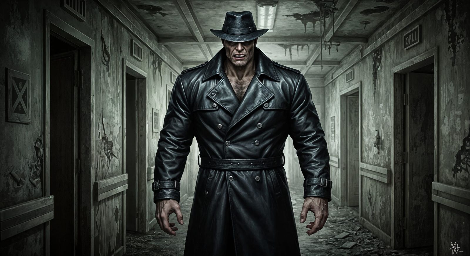 Mr. X Zombie in Abandoned Hospital Acrylic Painting