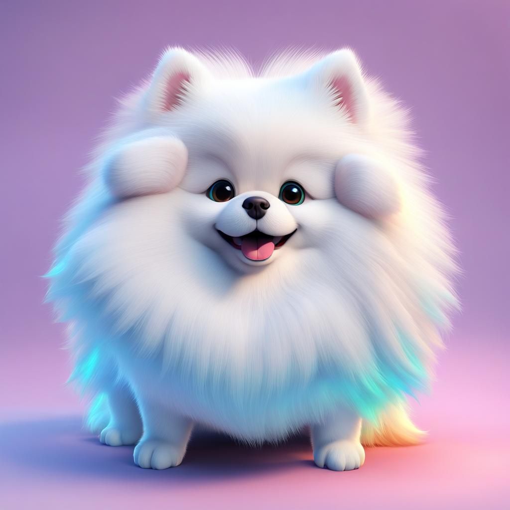 Cute White Pomeranian in 3D Digital Art