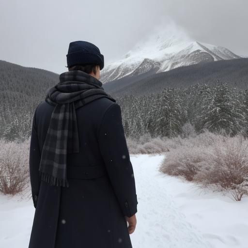 Distant Snowy Mountain with Lone Figure