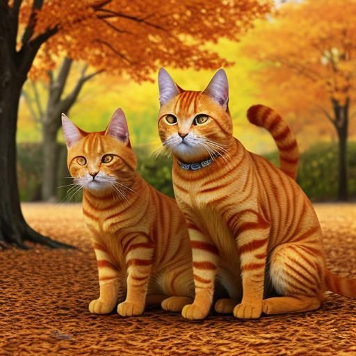Autumn Orange Tabby Cats in Hyperreal Detail