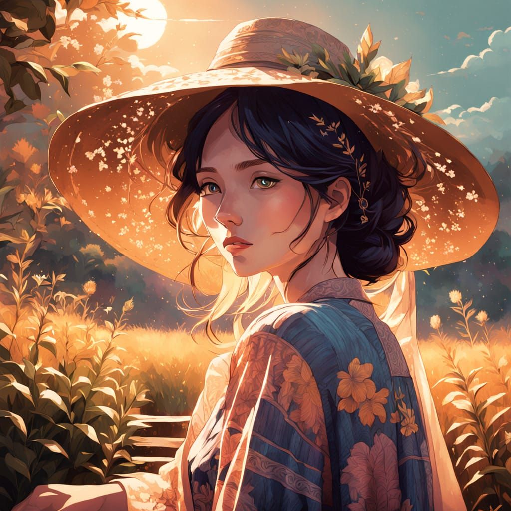 Serene Country Girl in Golden Cornfield