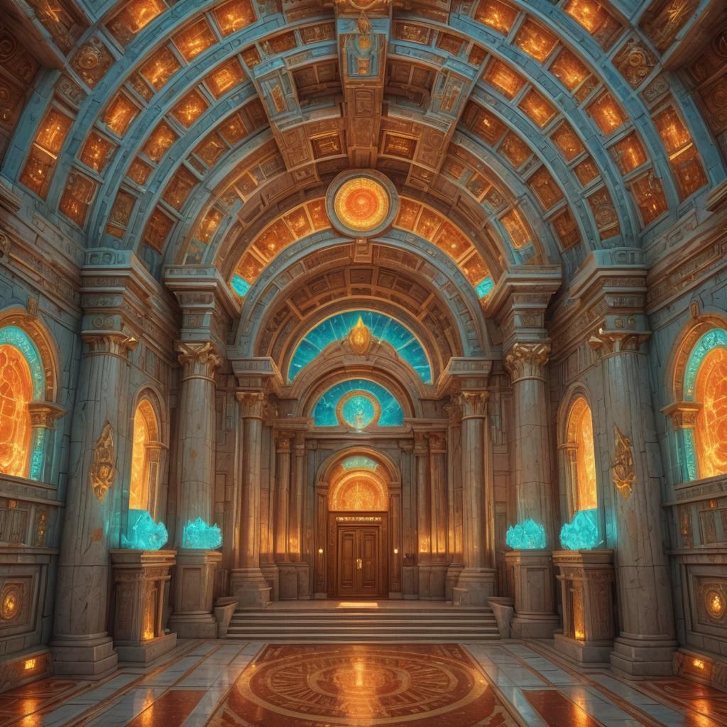 Photoluminescent Cybernetic Greek Temple