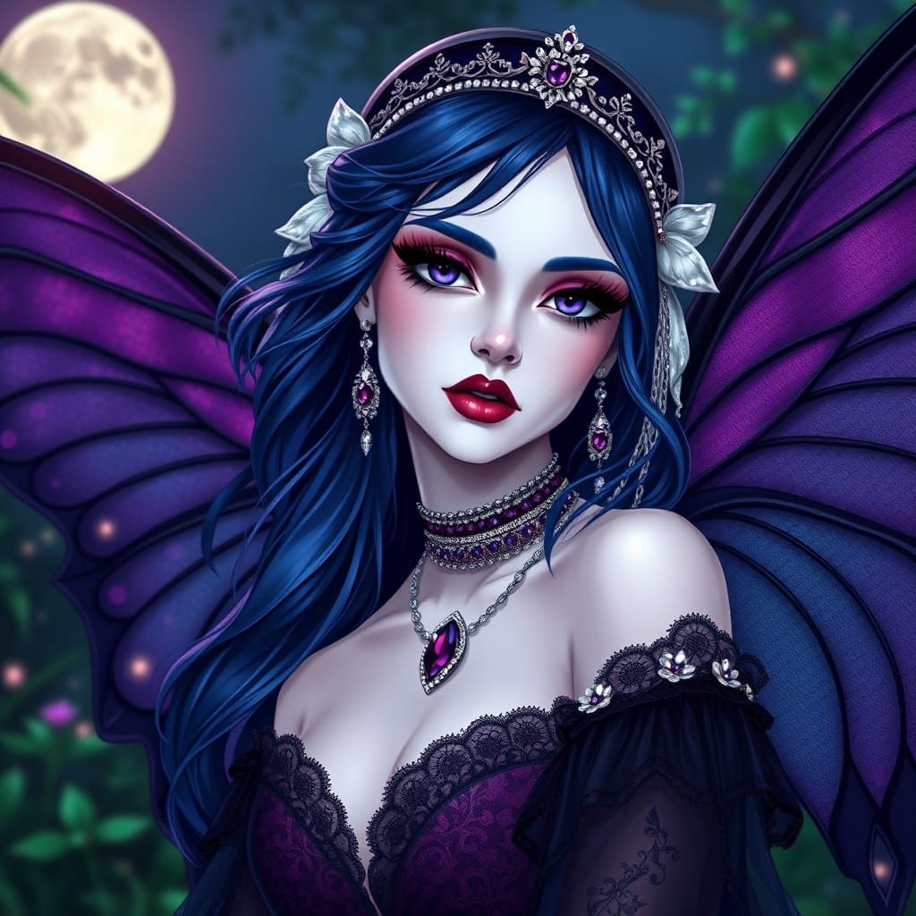 Gothic Faerie Queen with Violet Eyes: Digital Illustration