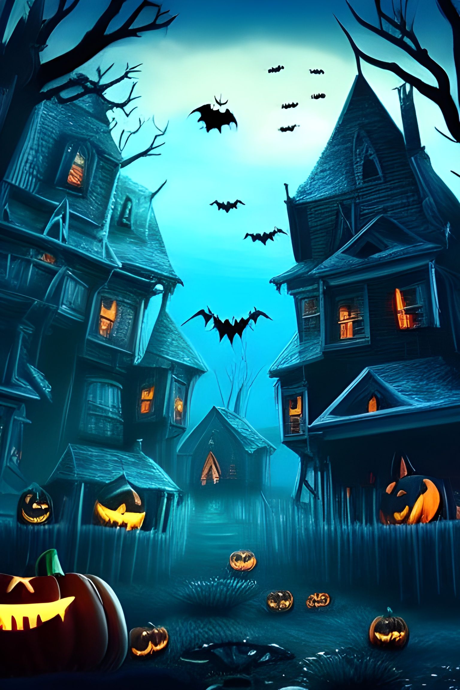 Underwater Halloween Village in Biopunk Horror Style