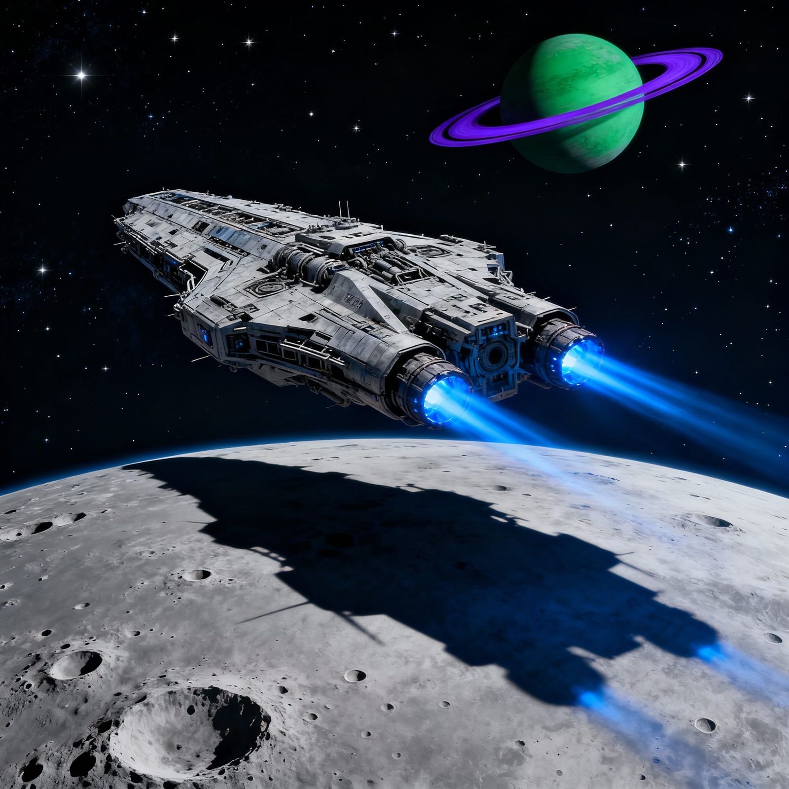 Colossal Starship Approaching in Cosmic Biomechanical Style