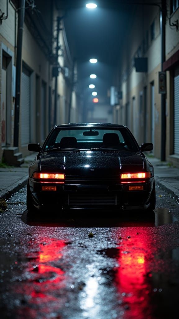 1989 Nissan S13 Coupe in Dark Alleyway at Night