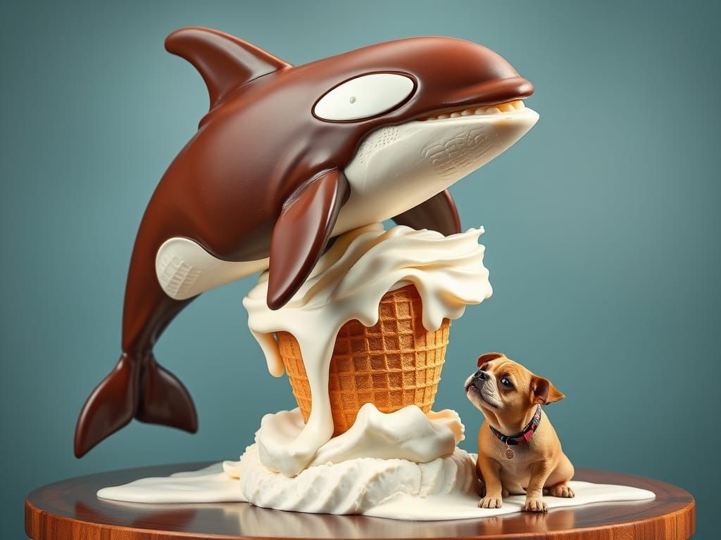 Chocolate Vanilla Ice Cream Orca Sculpture