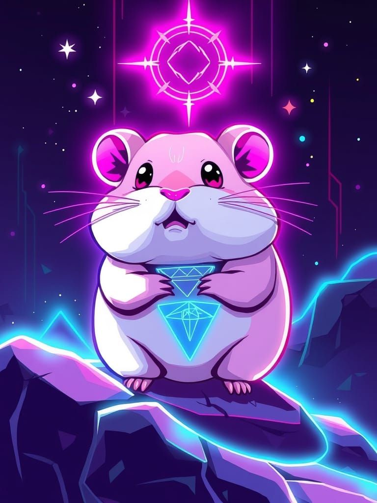 Neon Chibi Hamster Geoglyph in Synchromist Style