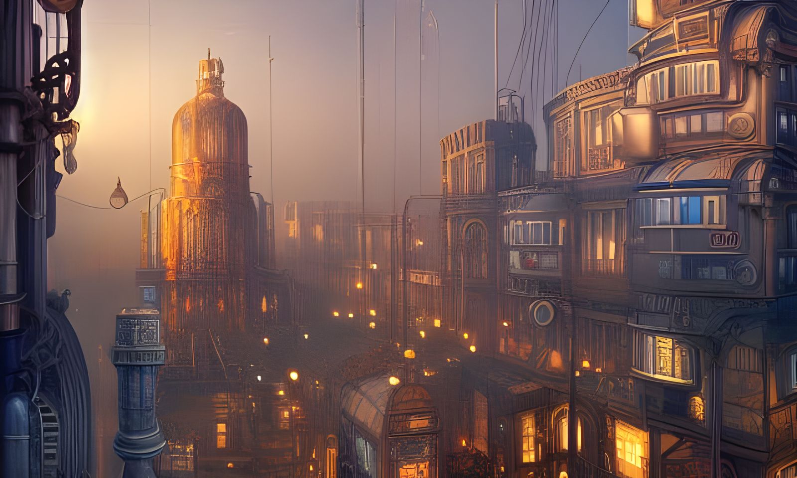 Vibrant Steampunk City with Nouveau Architecture