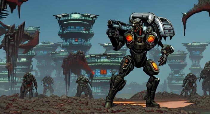 Cyborg Zombie Portrait in Comic Book Style