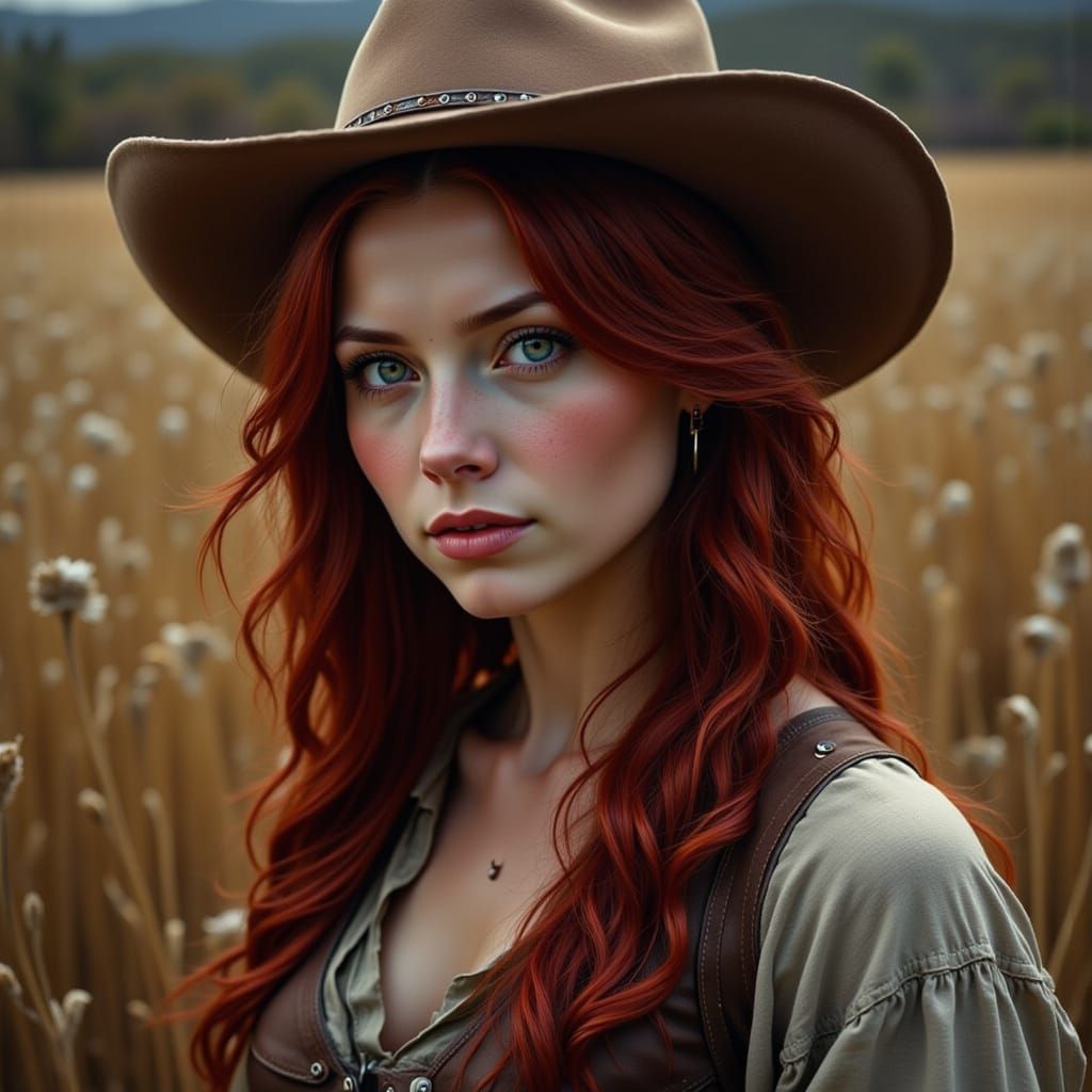 Redhead Cowgirl in Old West Style