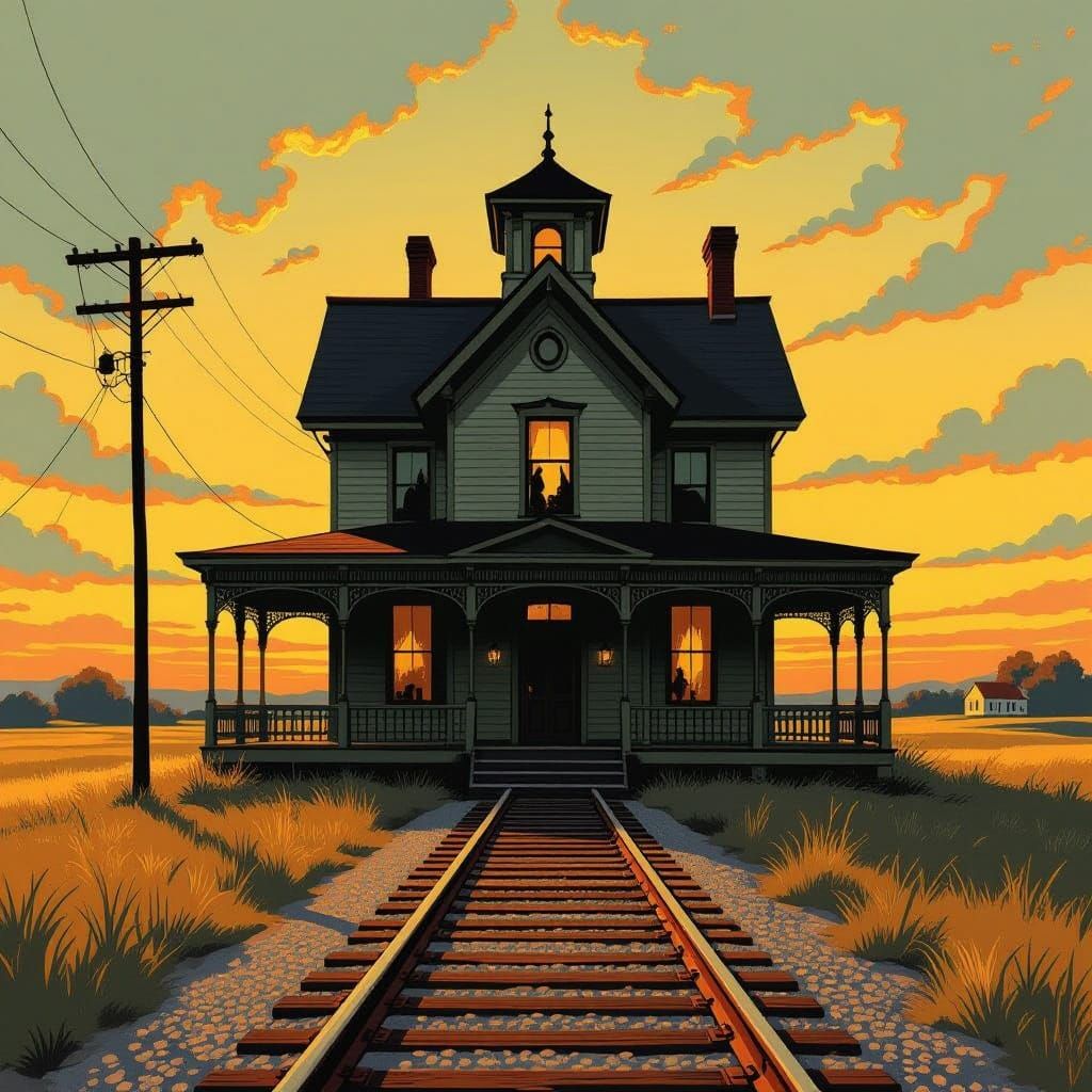 Eerie House by the Railroad: Golden Age Illustration