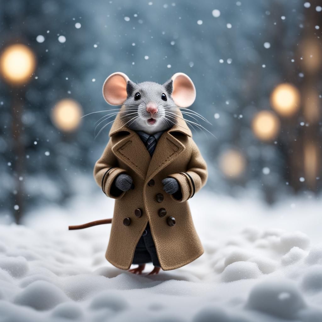 Felt Mouse in Blizzard: Hyperrealistic Feltcore Scene