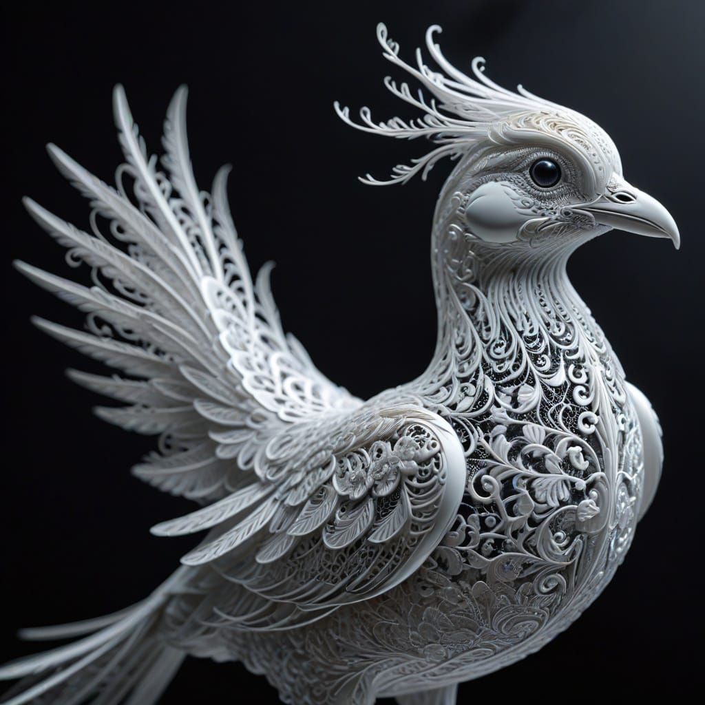 Ethereal White Bird Form in Hyperrealistic Detail